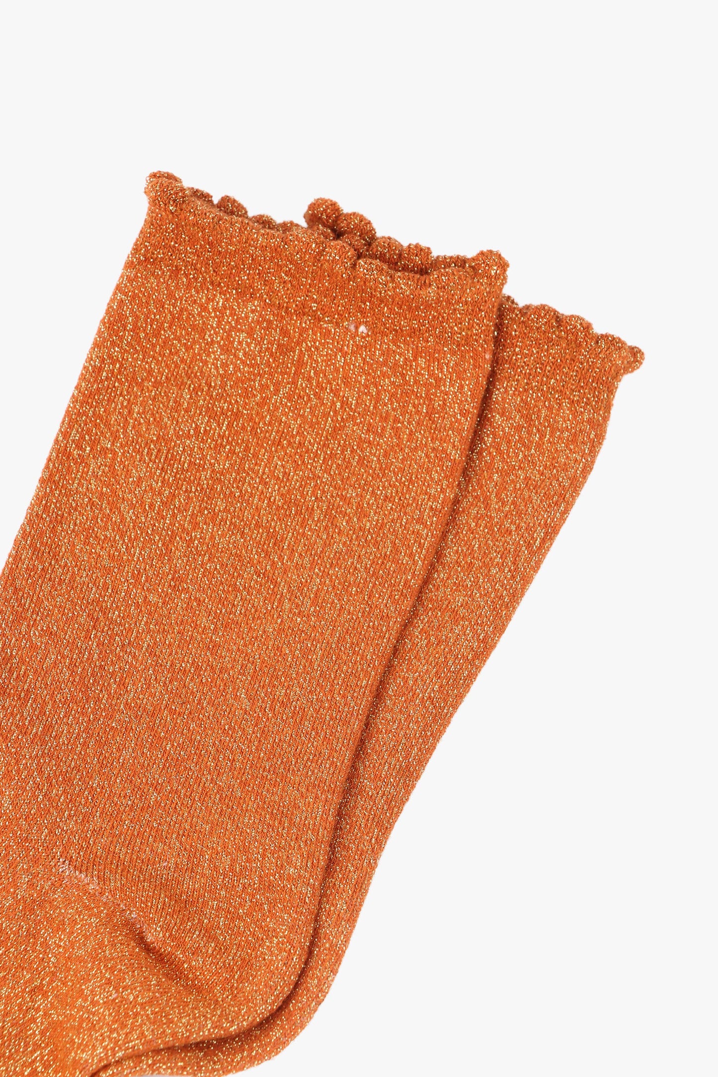 Sock Talk - Burnt Orange All Over Glitter Socks with Scalloped Cuff