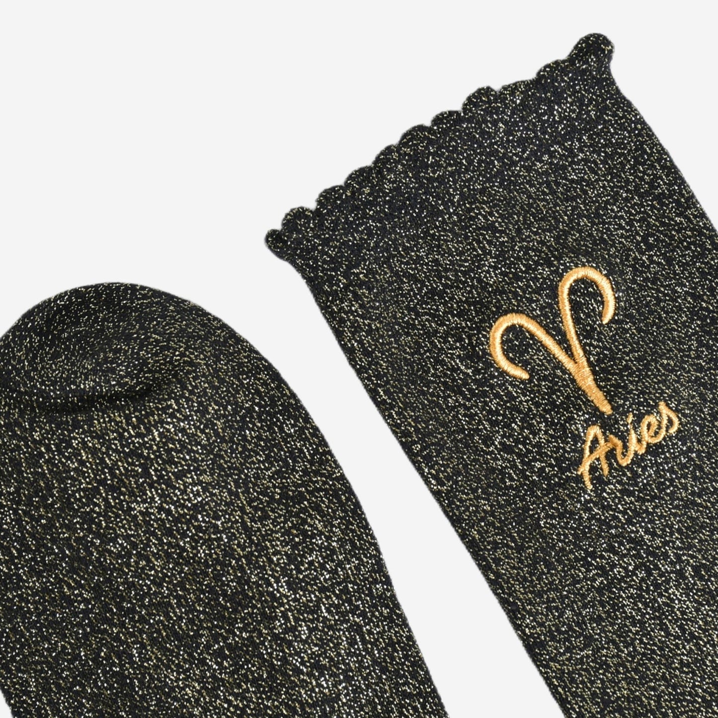 Sock Talk - Women's Glitter Socks - Black/Gold, Zodiac Aries