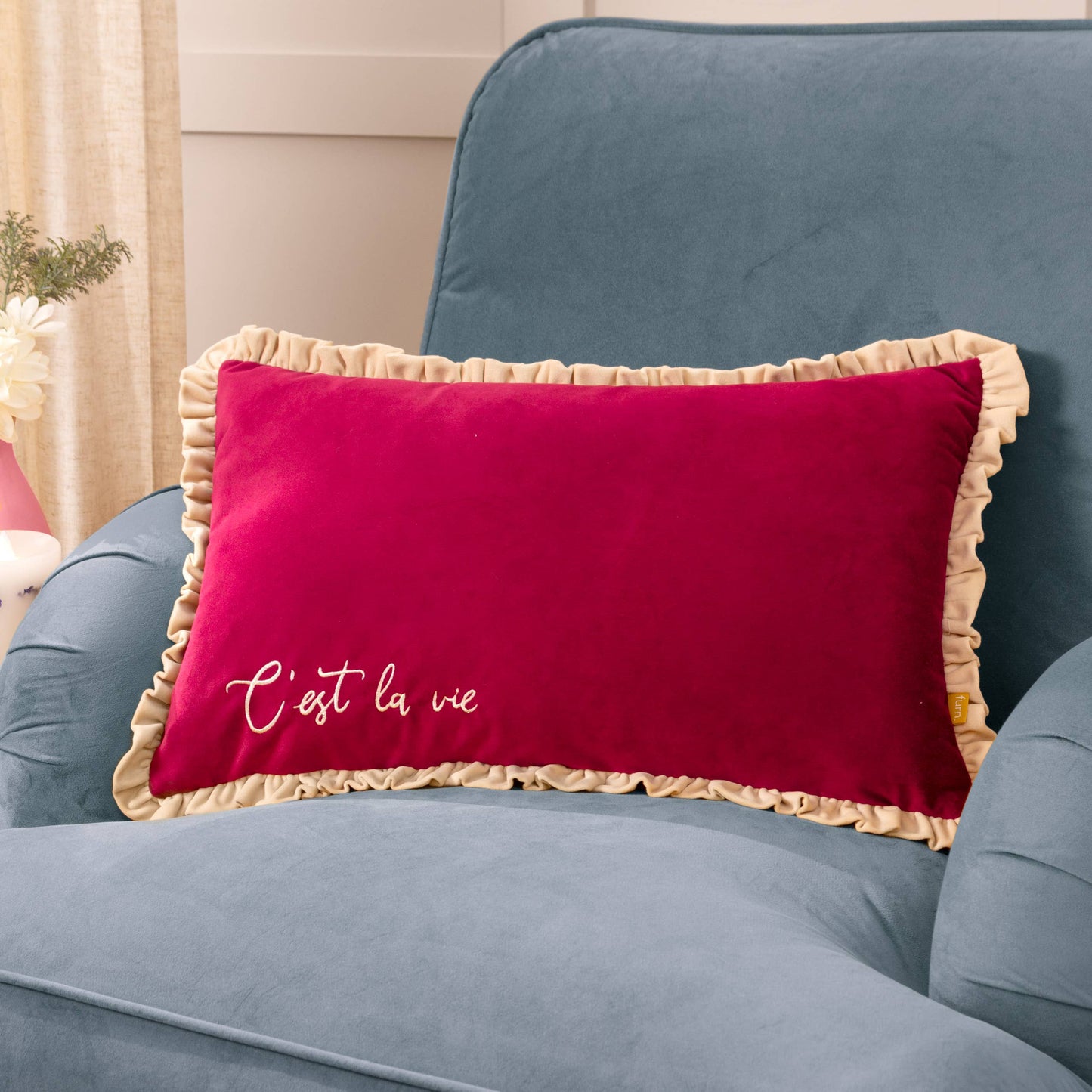 Riva Home - Cest La Vie Embroidered Cushion Berry: Berry / Polyester Filled / 30 x 50cm
