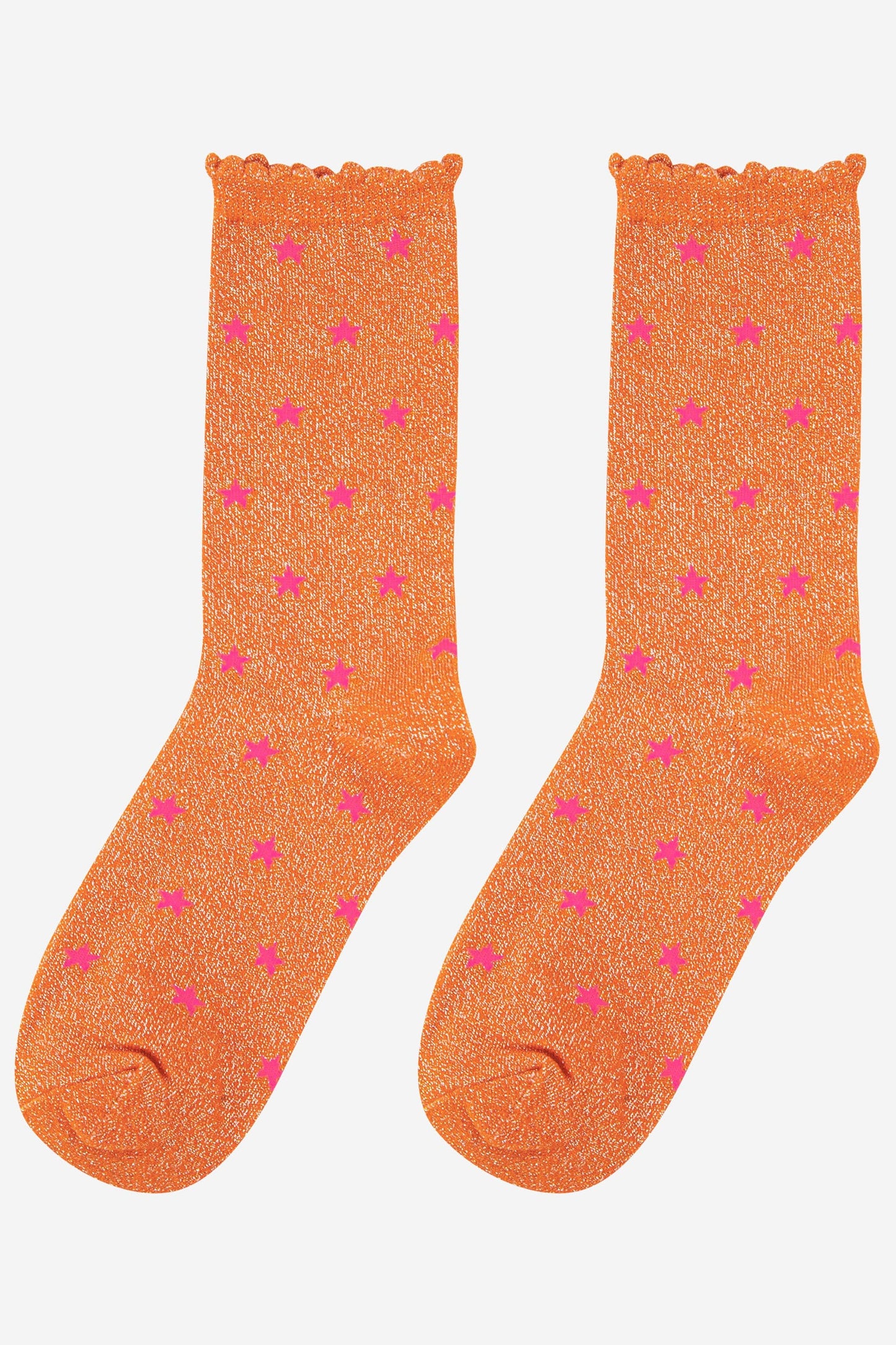 Sock Talk - Womens Star Print Cotton Glitter Socks in Orange
