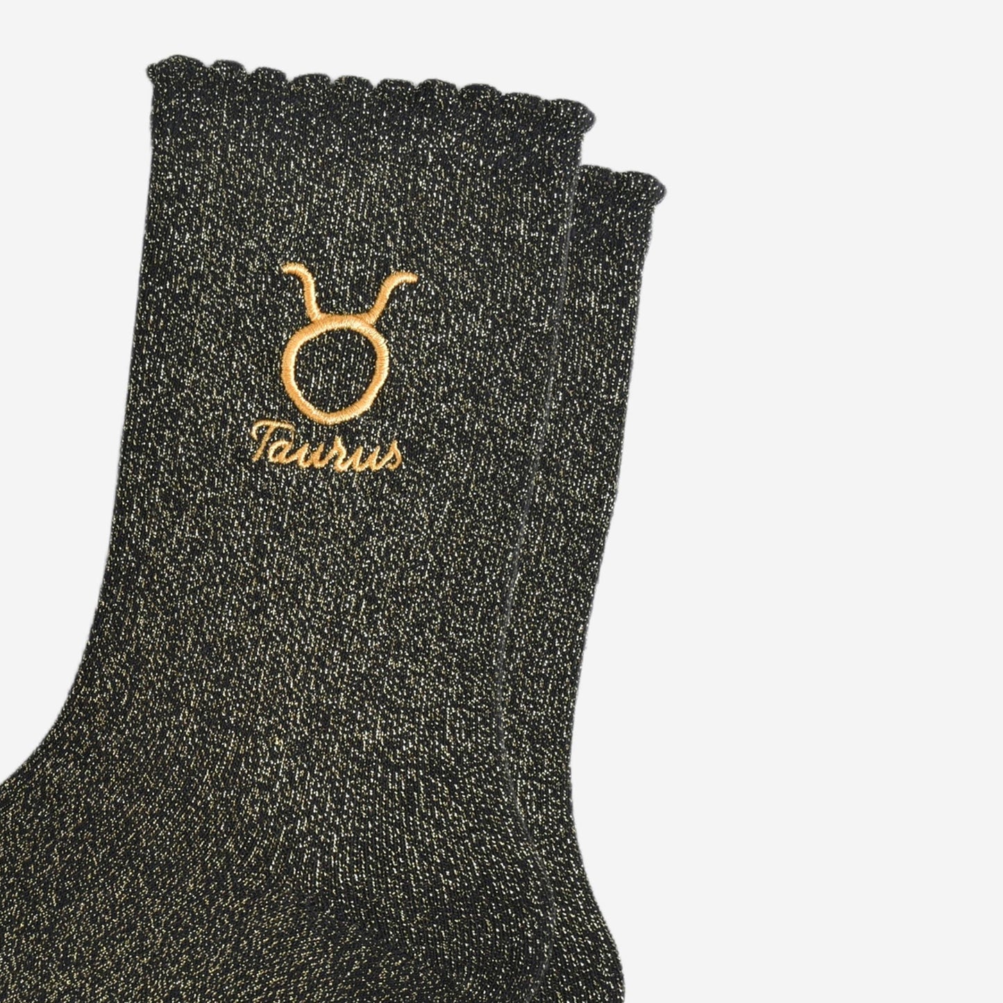 Sock Talk - Women's Glitter Socks - Black/Gold, Zodiac Taurus