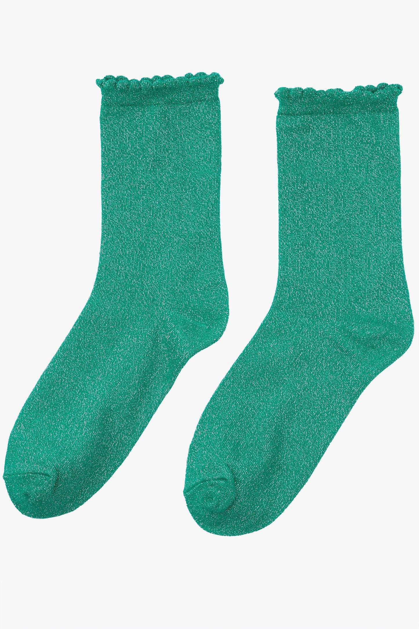 Sock Talk - Glitter Socks Silver Ankle Socks Green with Scalloped Cuff