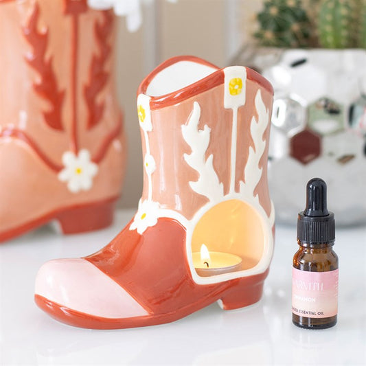 Retro Rodeo Cowboy Boot Shaped Ceramic Oil Burner and Wax Warmer