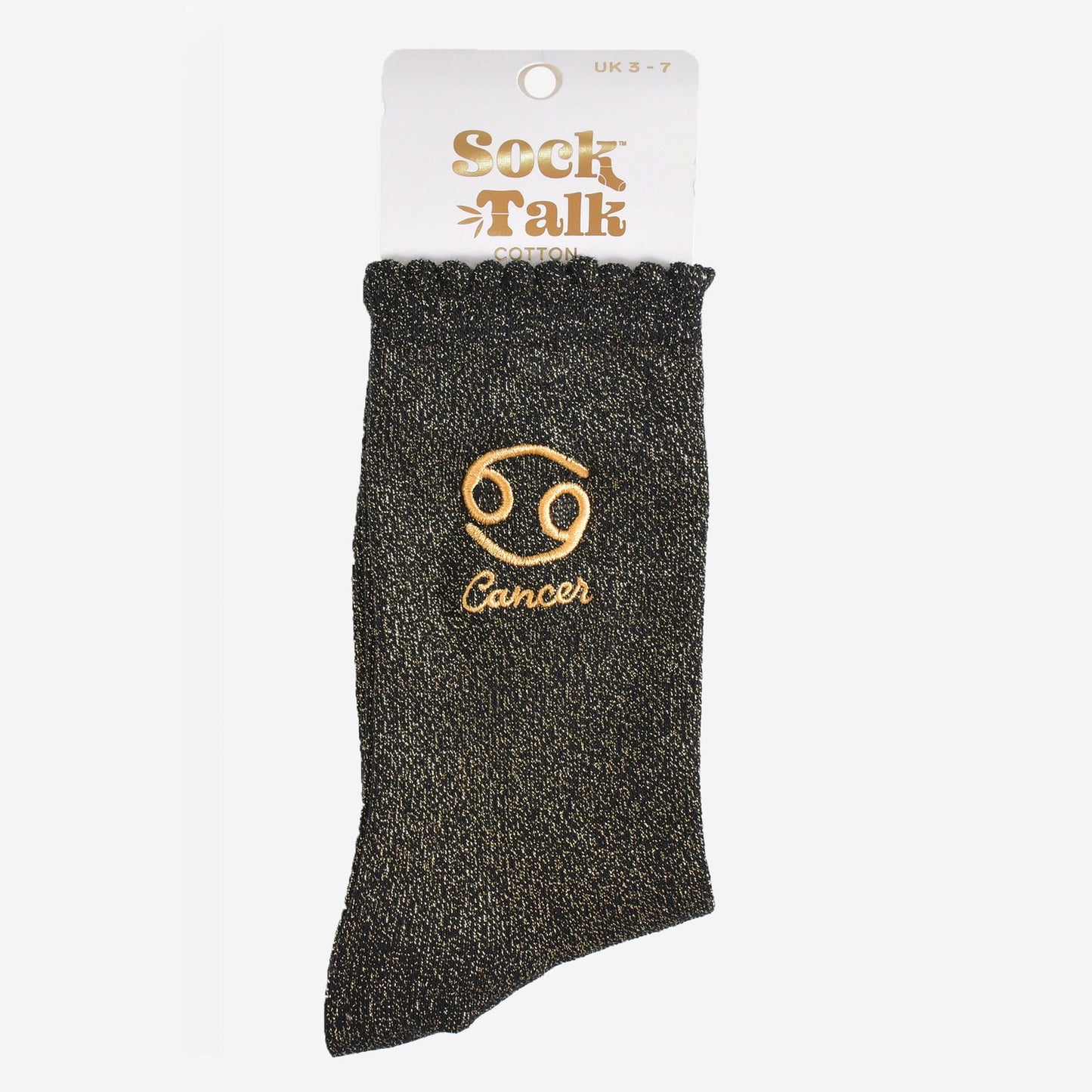 Sock Talk - Women's Glitter Socks - Black/Gold, Zodiac Cancer