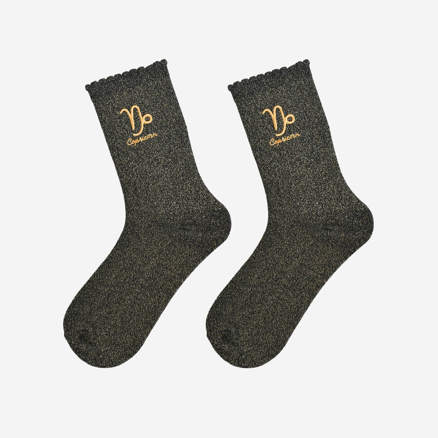 Sock Talk - Women's Glitter Socks - Black/Gold, Zodiac Capricorn