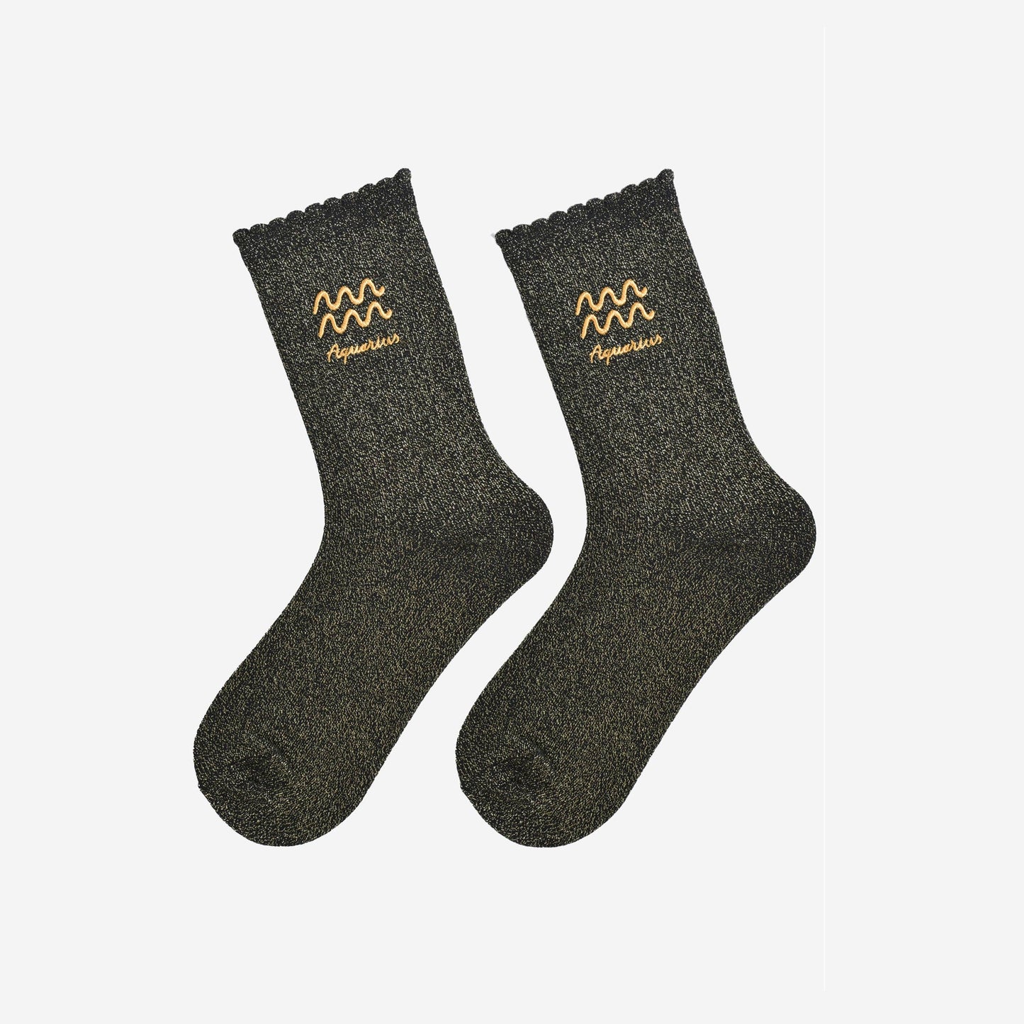 Sock Talk - Women's Glitter Socks - Black/Gold, Zodiac Aquarius