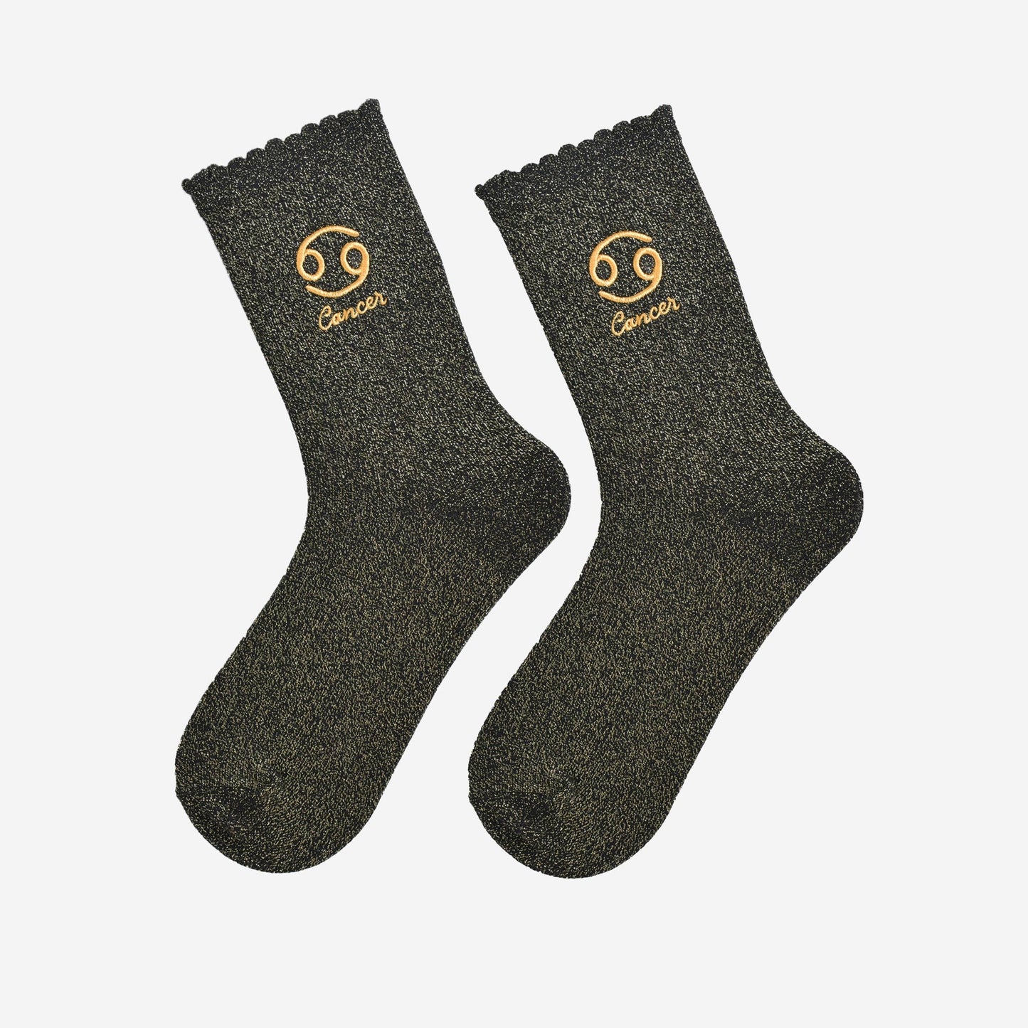 Sock Talk - Women's Glitter Socks - Black/Gold, Zodiac Cancer