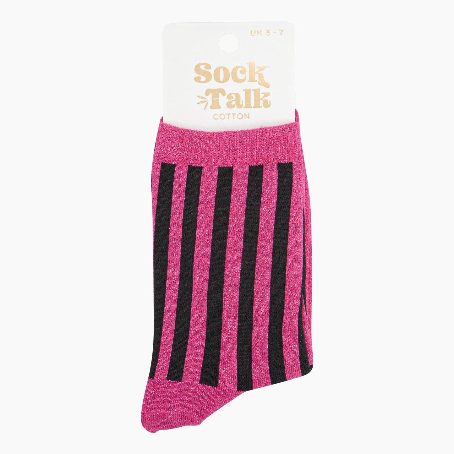 Sock Talk - Women's Glitter Socks - Hot Pink/Black, Stripes
