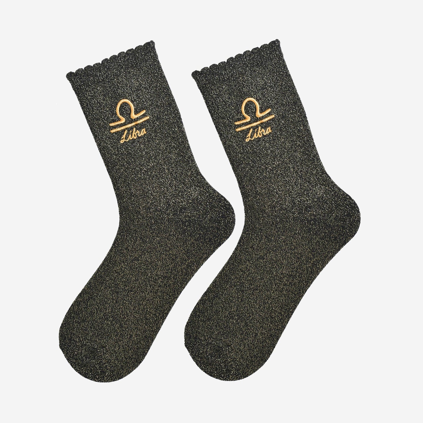 Sock Talk - Women's Glitter Socks - Black/Gold, Zodiac Libra