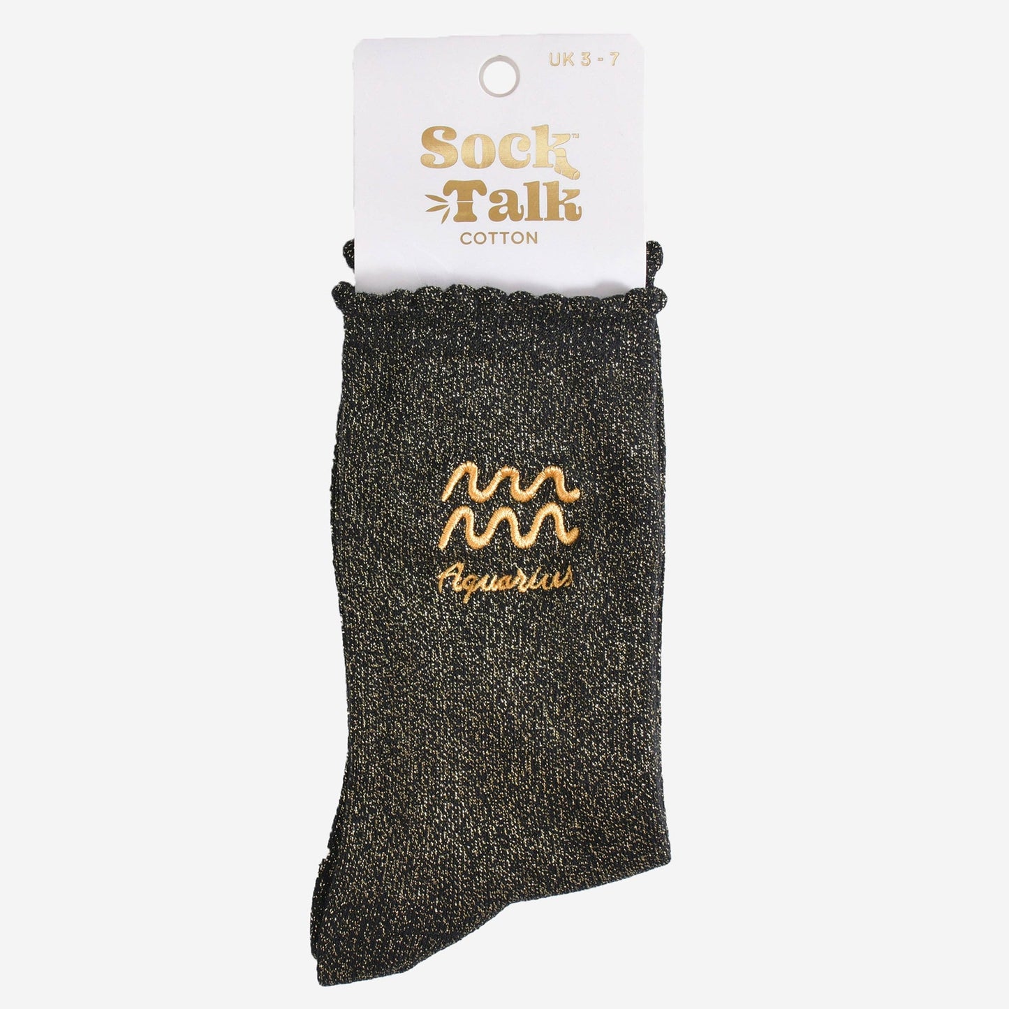 Sock Talk - Women's Glitter Socks - Black/Gold, Zodiac Aquarius