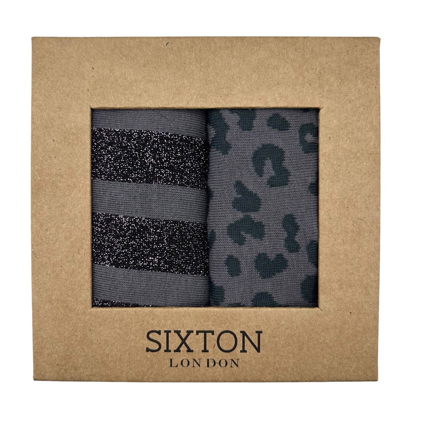 Sixton London - Charcoal leopard and purple Berlin sock box duo