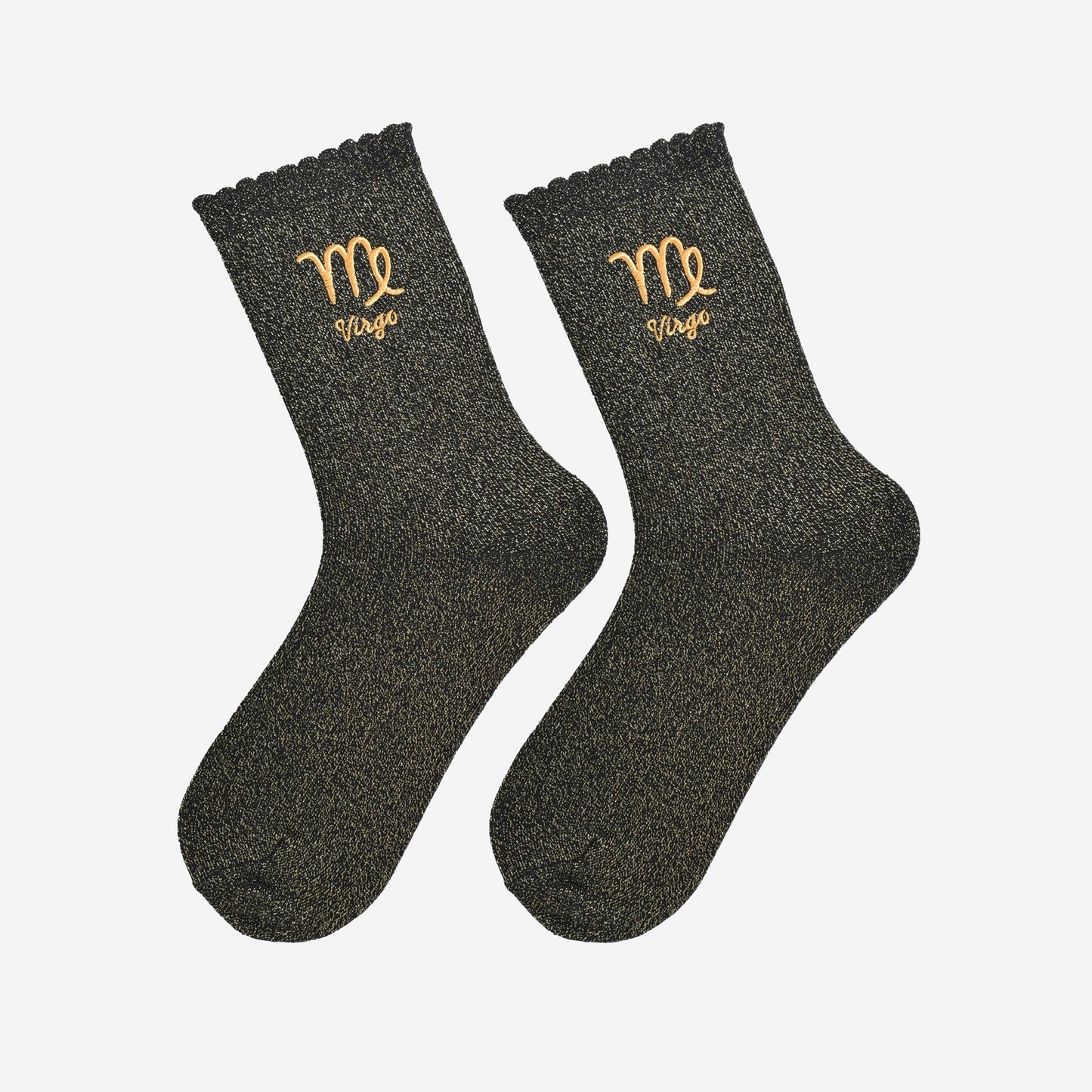 Sock Talk - Women's Glitter Socks - Black/Gold, Zodiac Virgo