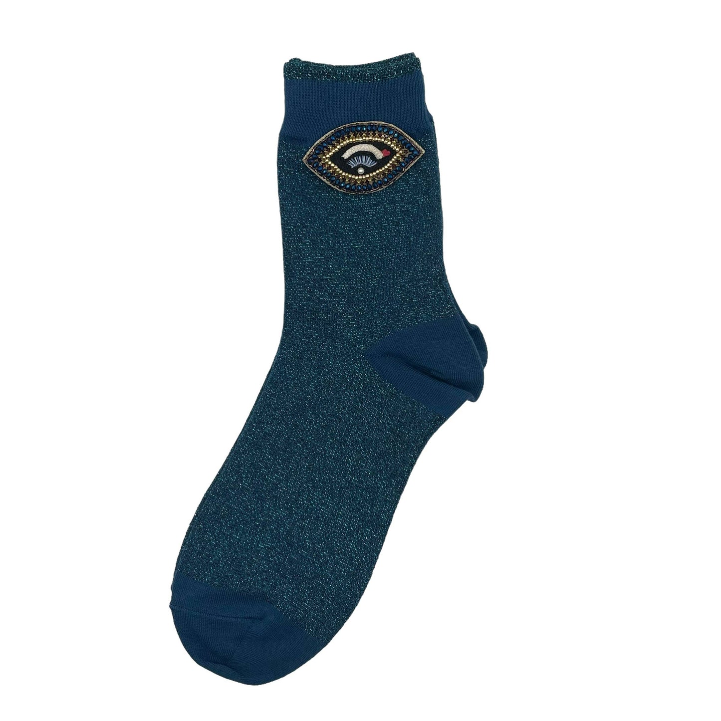 Sixton London - Tokyo socks with eclectic beaded pins: Teal/ Shell