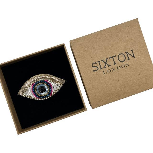 Sixton London - Golden eye pin / beaded brooch