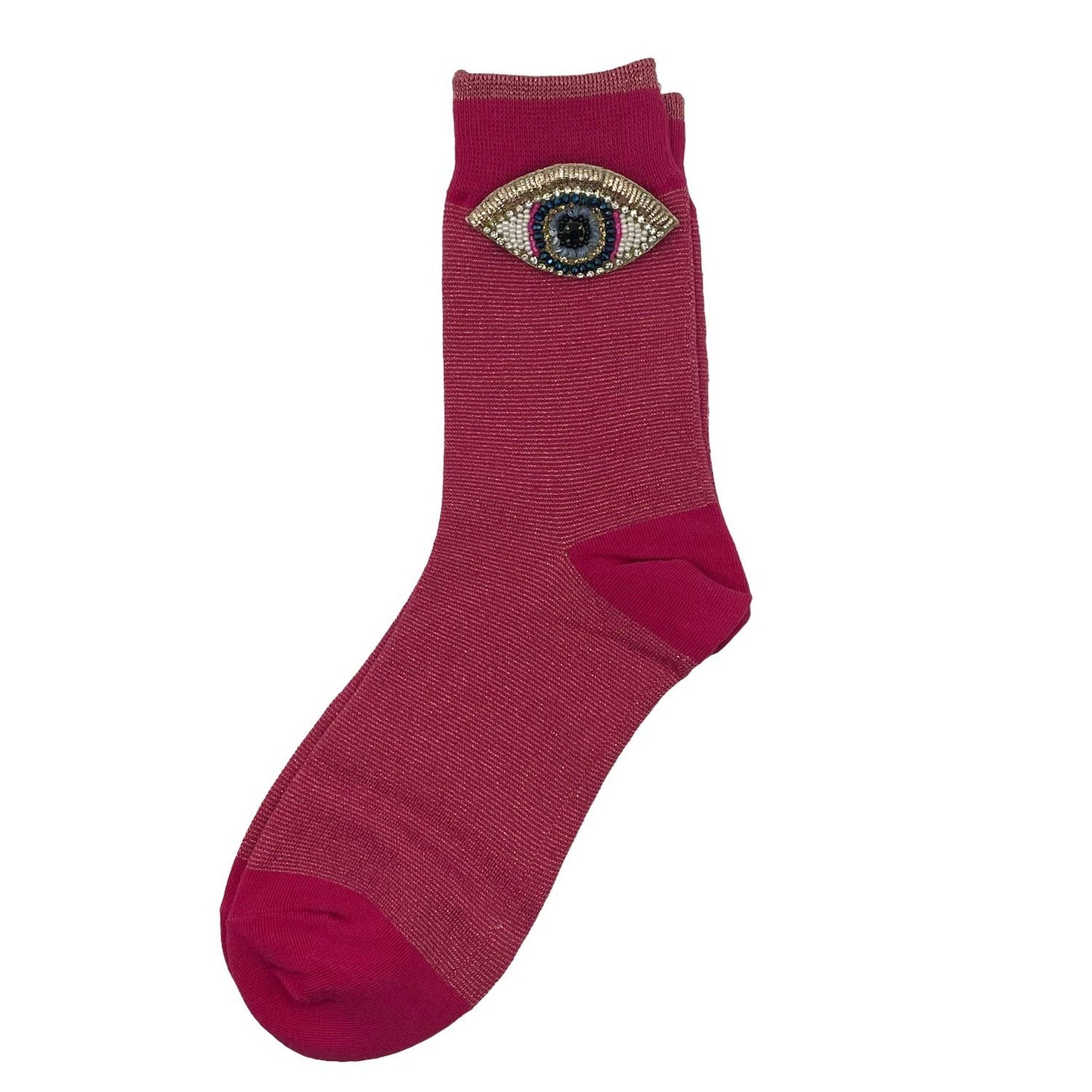 Sixton London - Tokyo socks with eclectic  pins: Bright pink golden eye