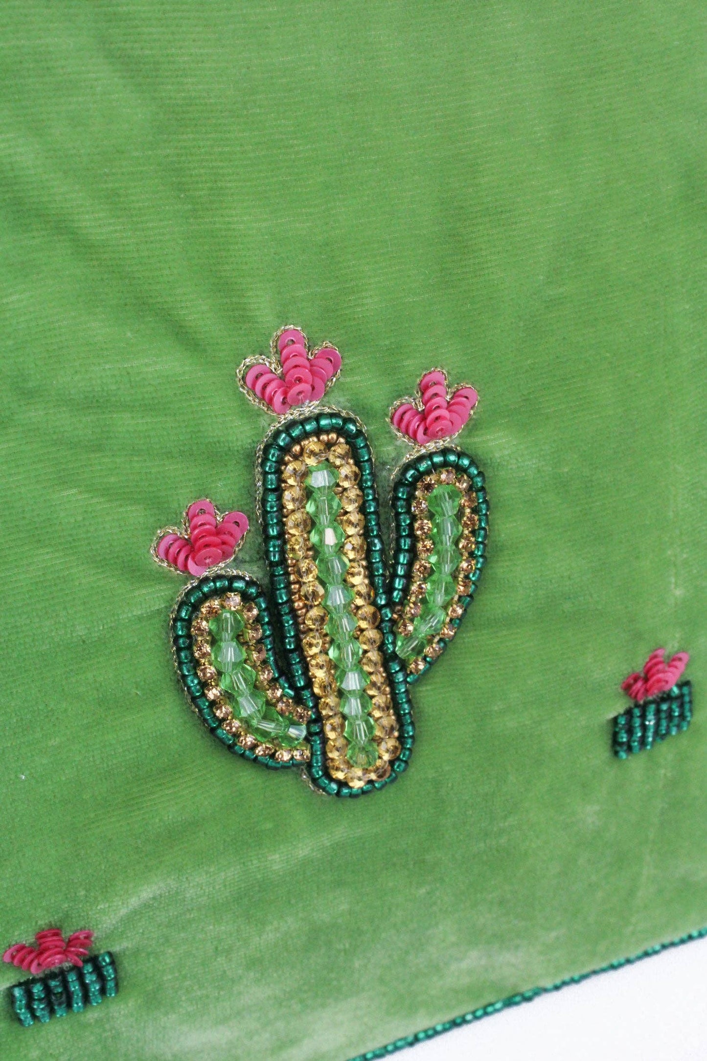 My Doris - GREEN BEADED CACTUS MAKE UP BAG