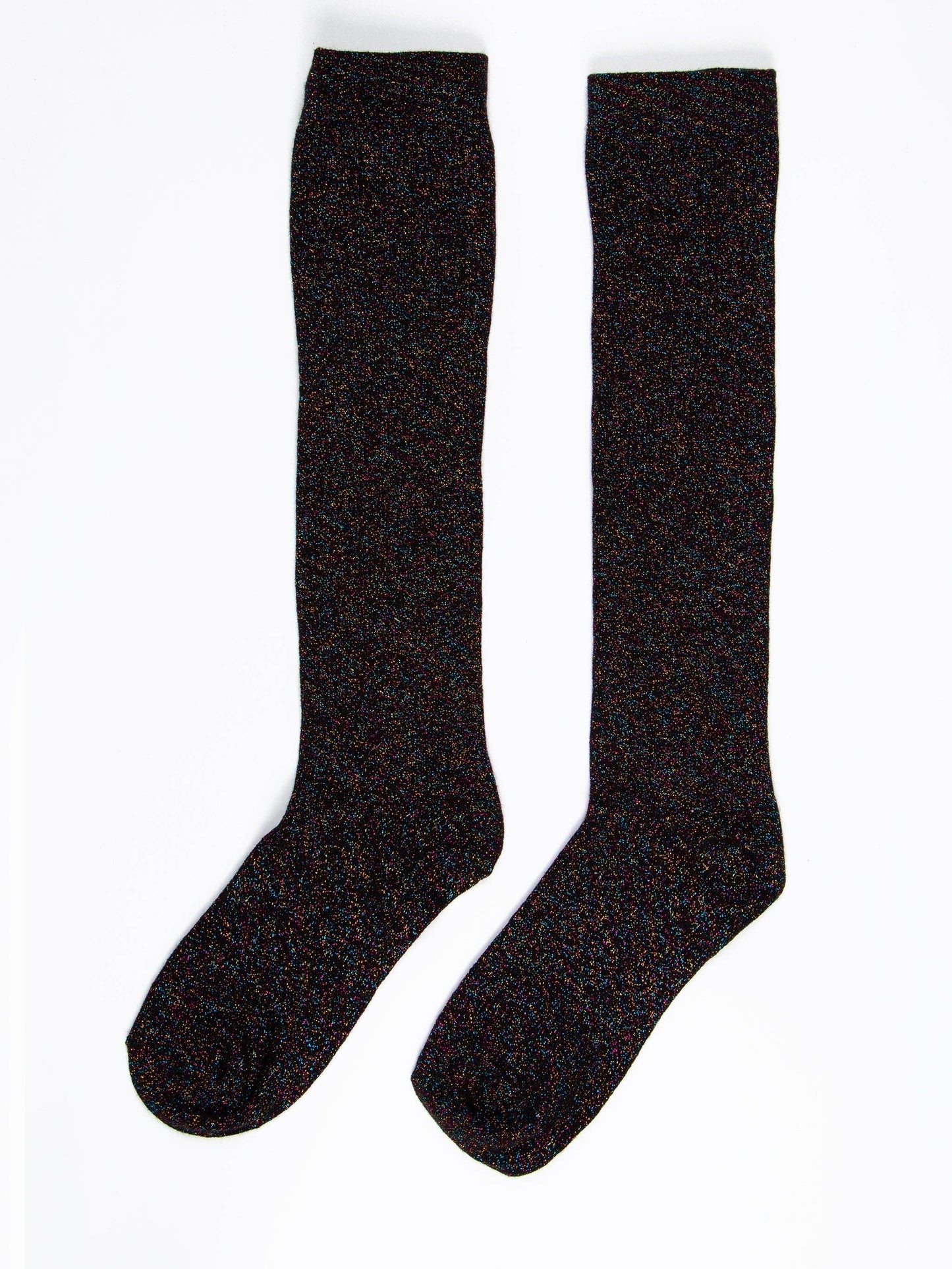 Sock Talk - Women's Knee High Glitter Socks - Black/Rainbow