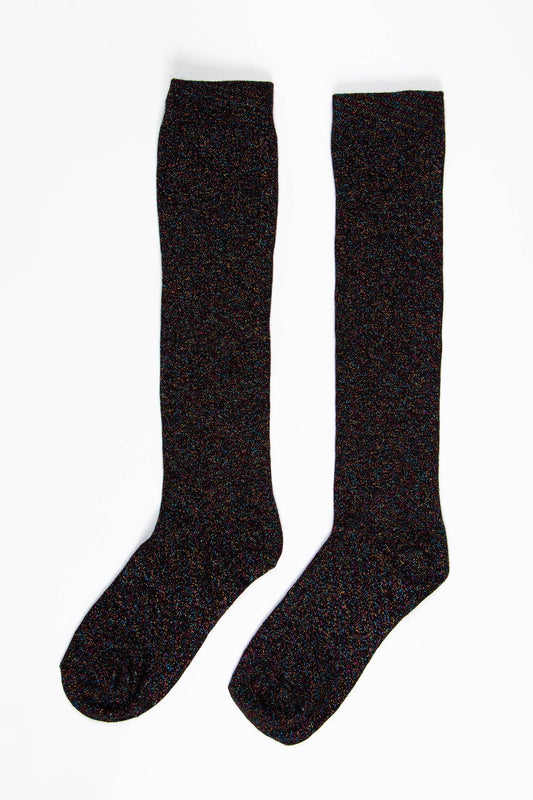 Sock Talk - Women's Knee High Glitter Socks - Black/Rainbow