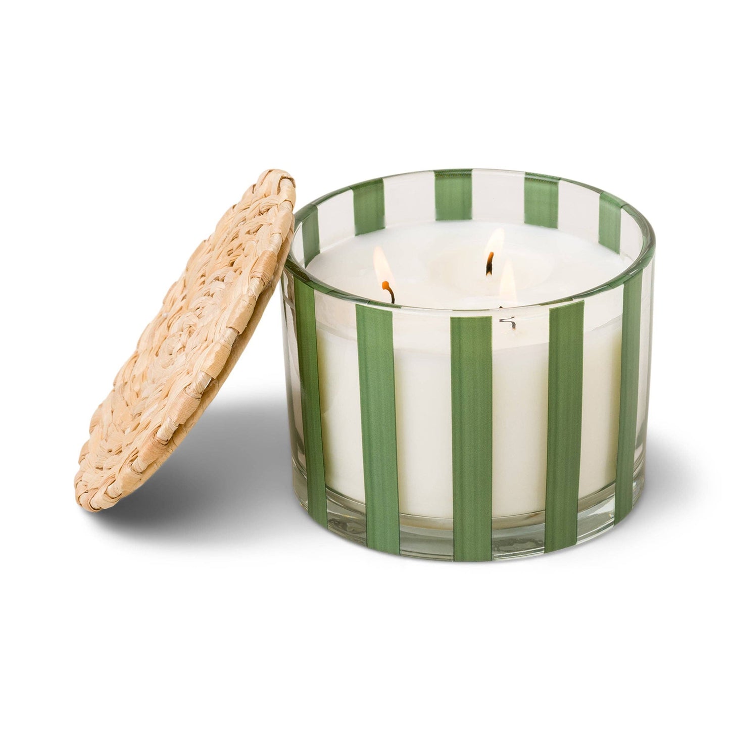 Al Fresco Striped Glass Candle (340g) - Green - Misted Lime