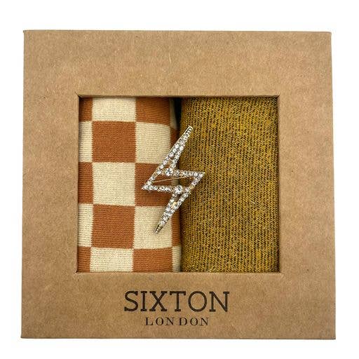 Sixton London - Chequerboard amber cream & Tokyo gold sock box duo: Without pin