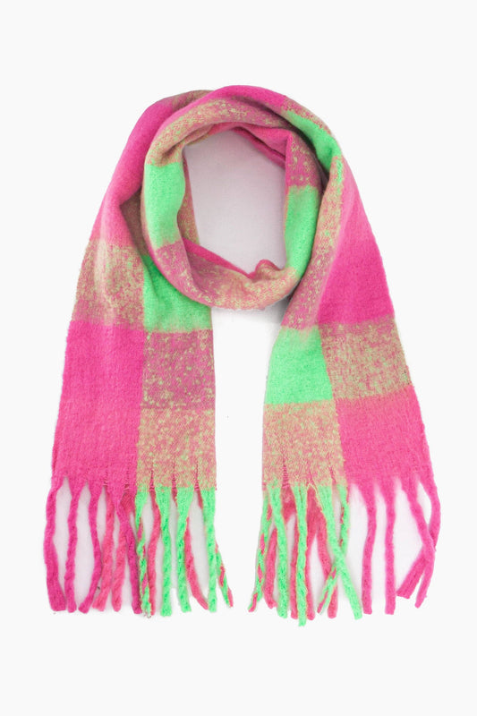 Sarta Accessories - Joey Heavyweight Scarf - Fuchsia, Square Check: One-size