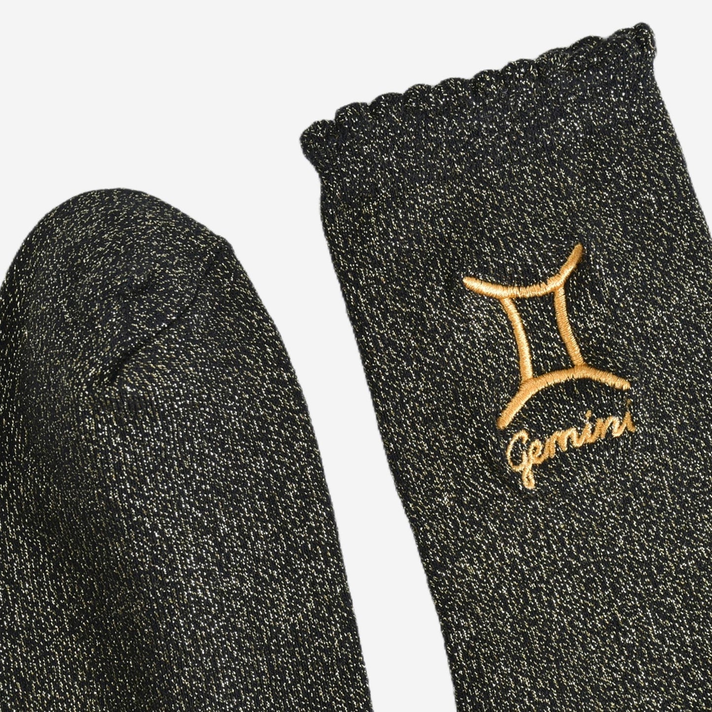 Sock Talk - Women's Glitter Socks - Black/Gold, Zodiac Gemini