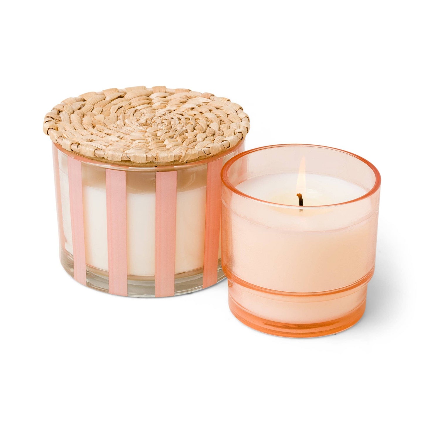 Al Fresco Striped Glass Candle (340g) - Peach - Pepper & Plum