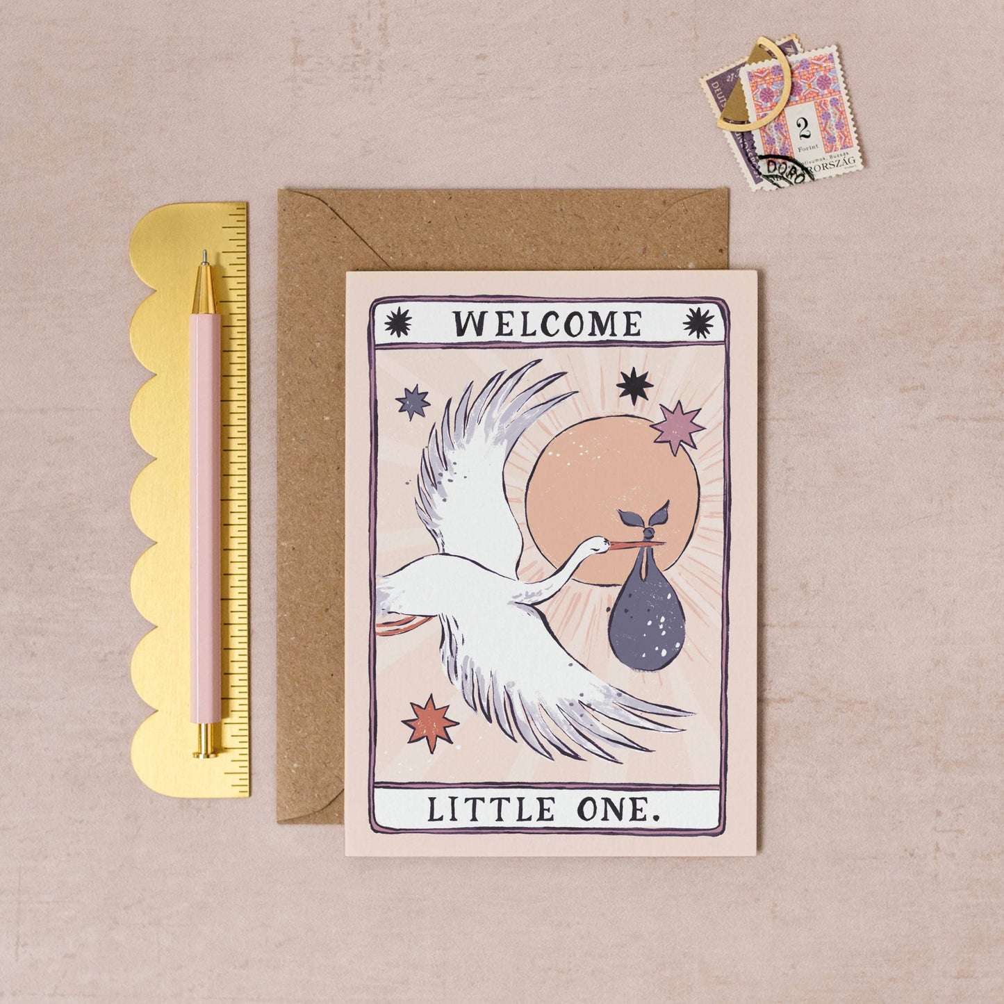 Sister Paper Co. - Stork New Baby Card | Gender Neutral Baby Cards | Adoption TAC05