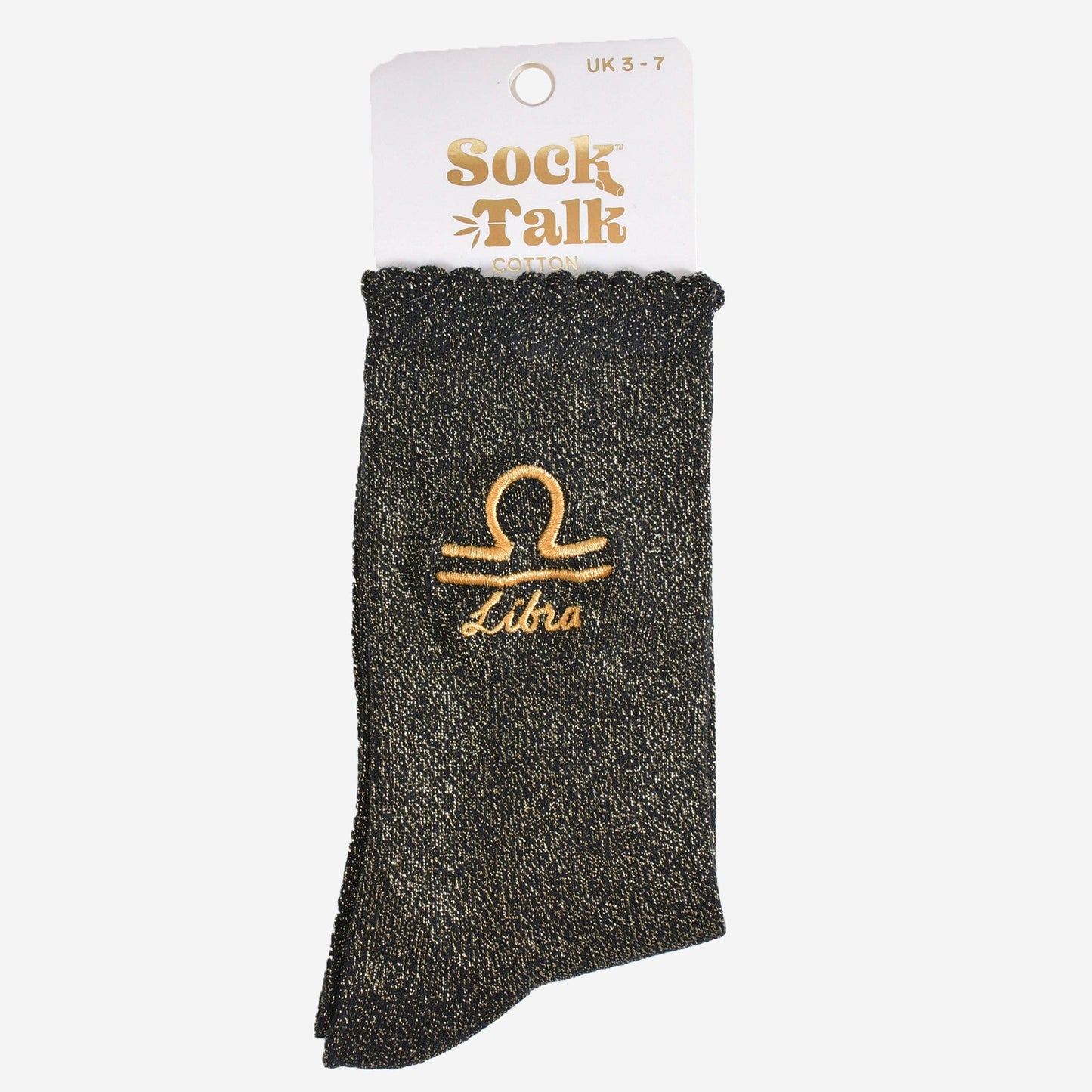 Sock Talk - Women's Glitter Socks - Black/Gold, Zodiac Libra