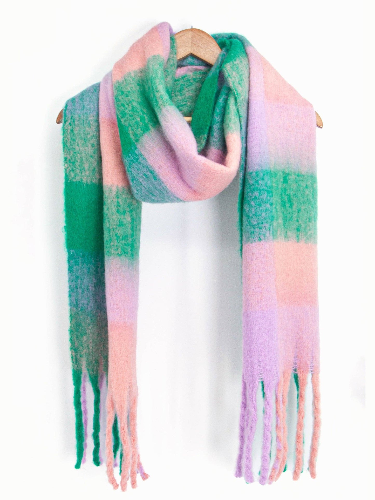 Sarta Accessories - Allie Heavyweight Scarf - Green/Lilac, Square Colour Block: One-size