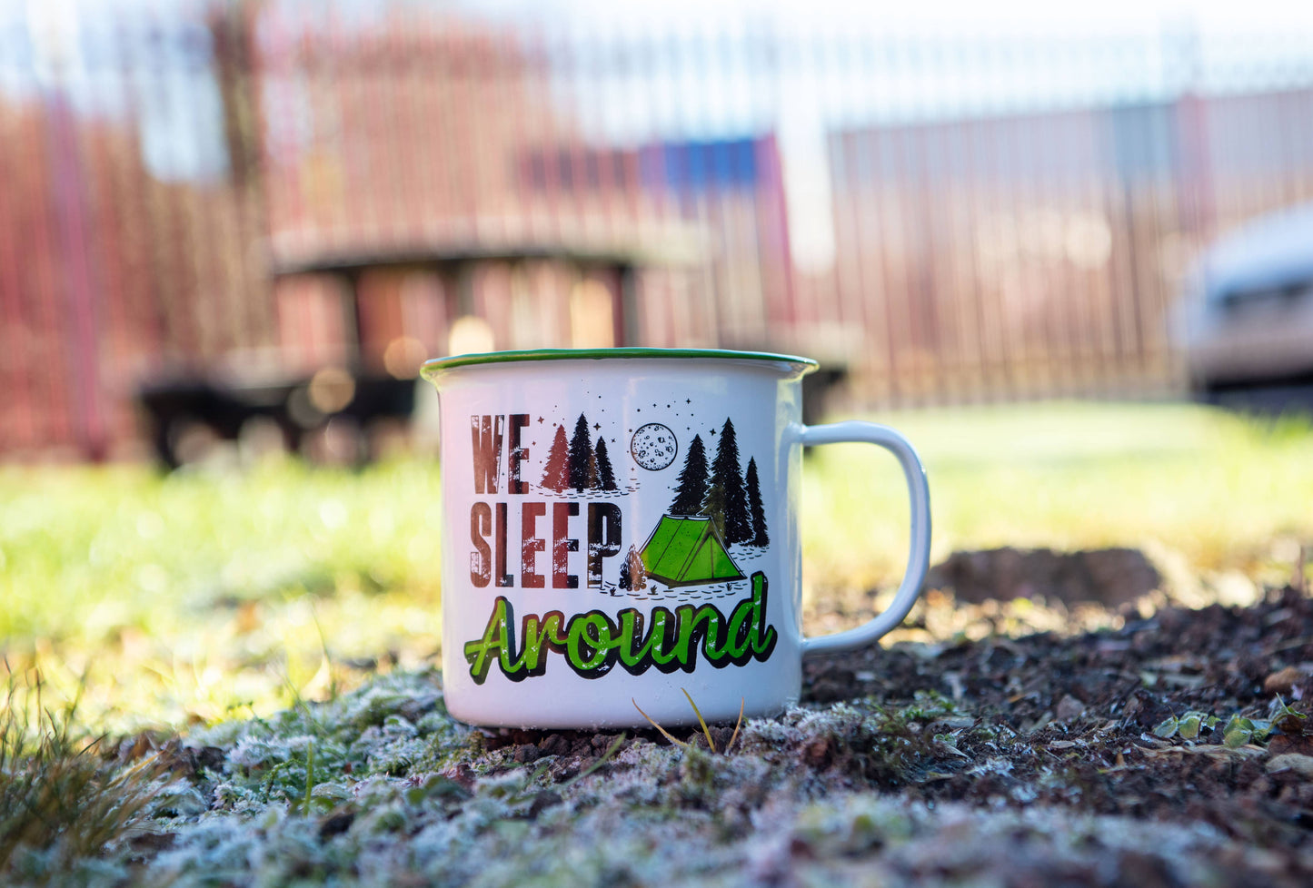 Boxer Gifts - We Sleep Around' Camping Mug - Tin Travel Mug - Travel Gifts