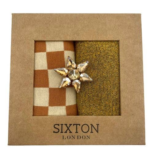 Sixton London - Chequerboard amber cream & Tokyo gold sock box duo: Without pin