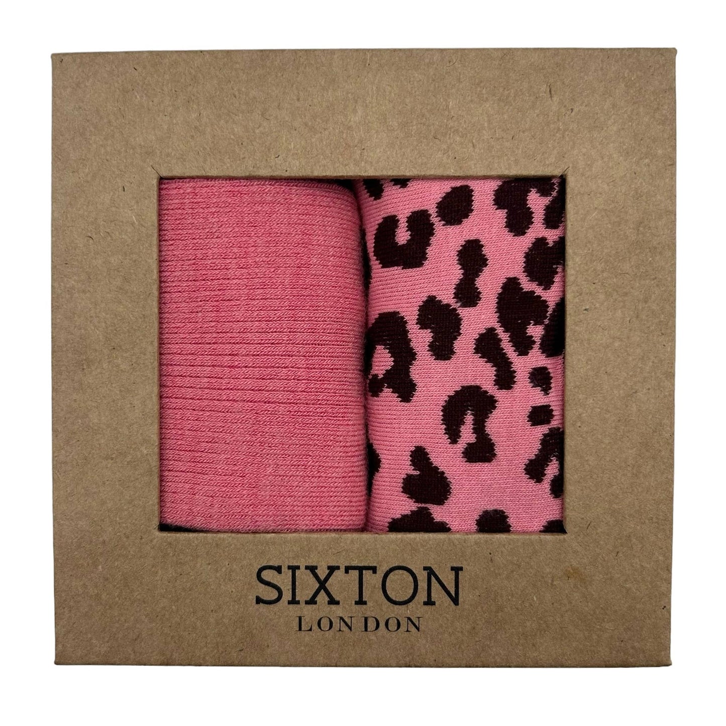 Sixton London - Pink Barcelona and leopard sock box duo