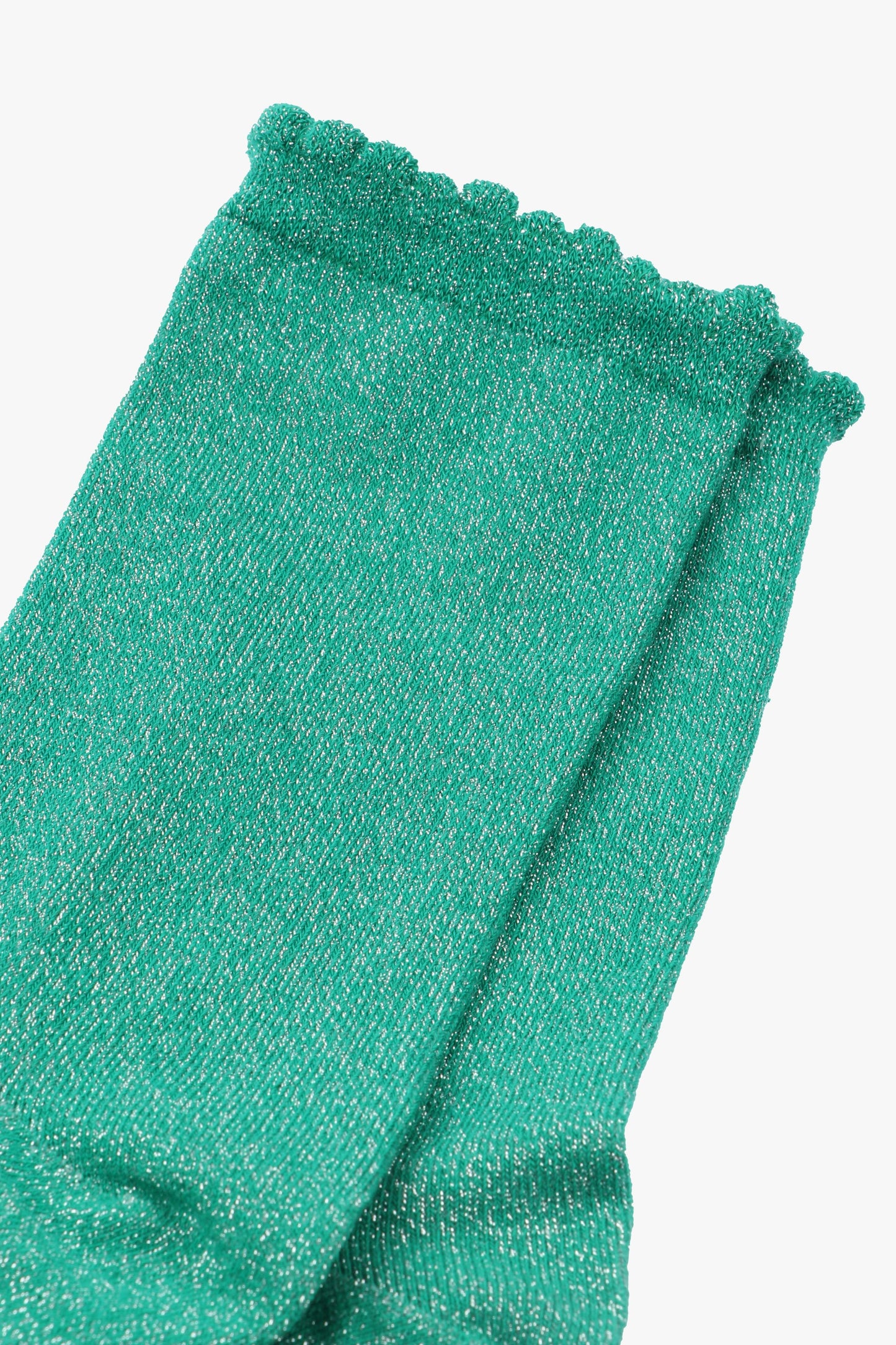 Sock Talk - Glitter Socks Silver Ankle Socks Green with Scalloped Cuff