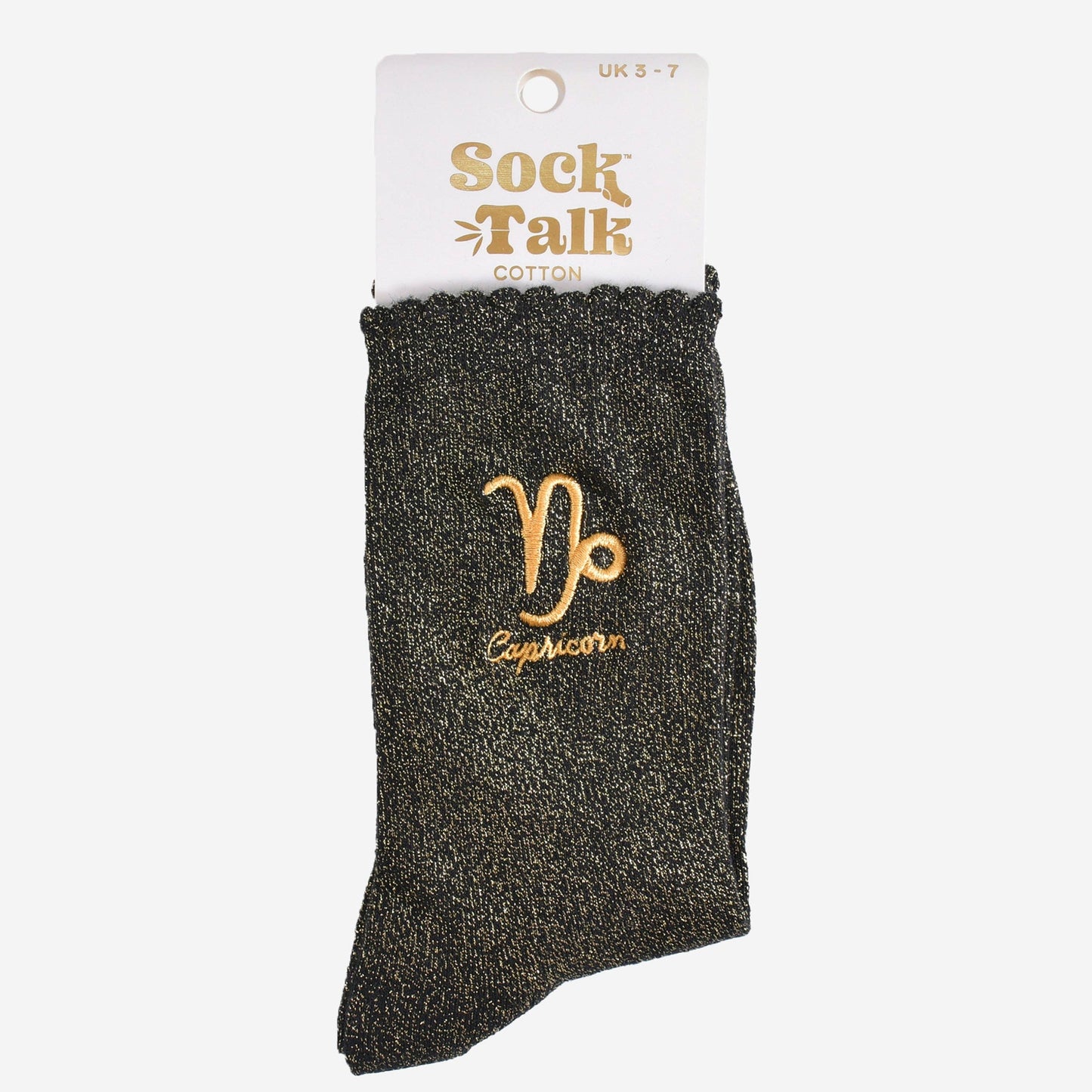 Sock Talk - Women's Glitter Socks - Black/Gold, Zodiac Capricorn