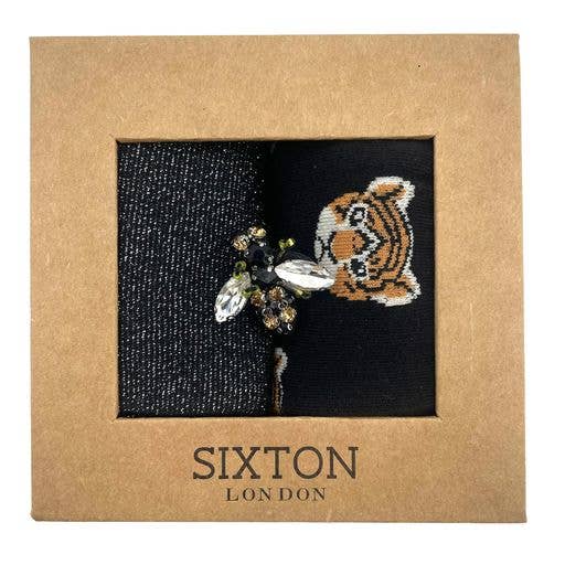 Sixton London - Black tiger face & black Tokyo sock box duo: With lightning bolt pin