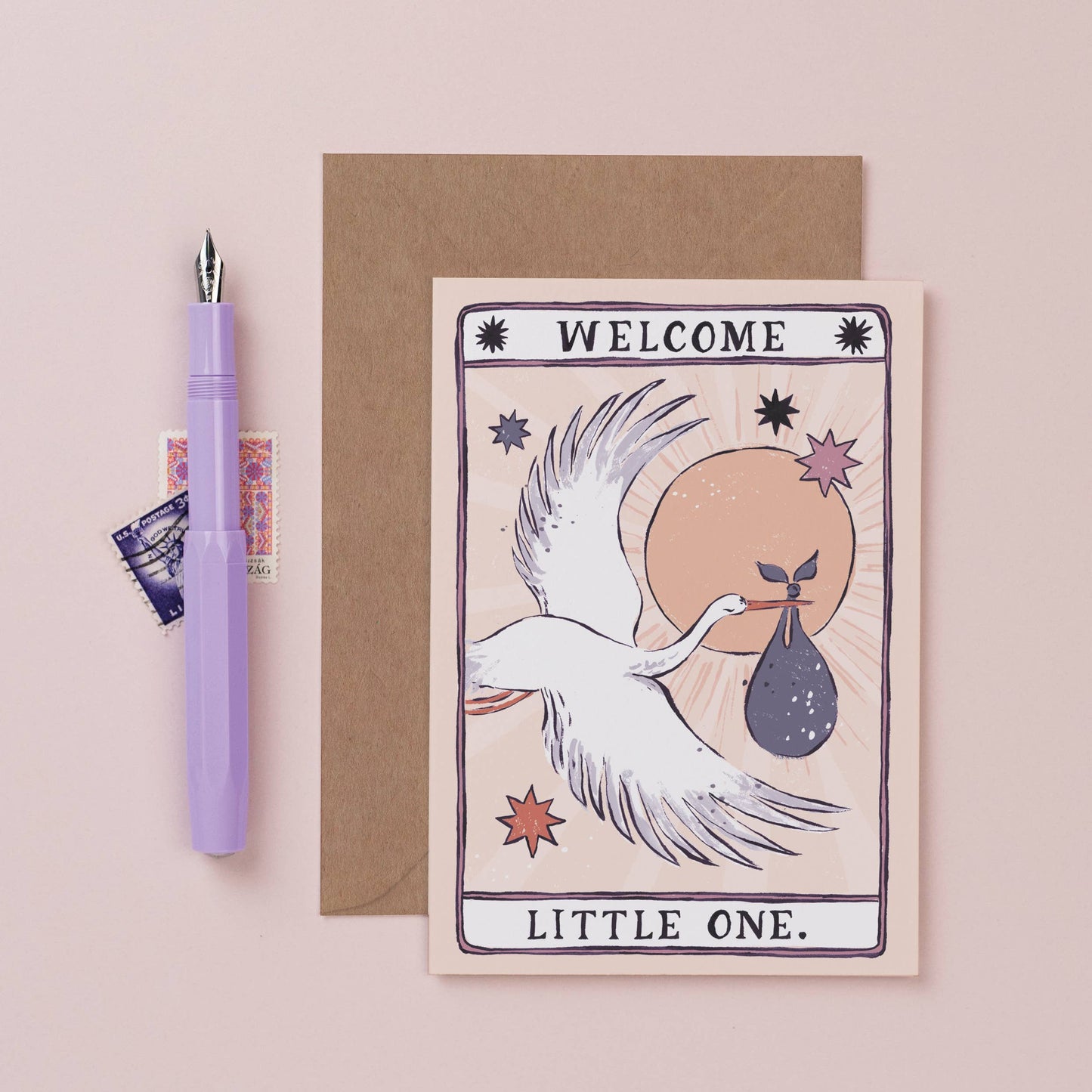 Sister Paper Co. - Stork New Baby Card | Gender Neutral Baby Cards | Adoption TAC05