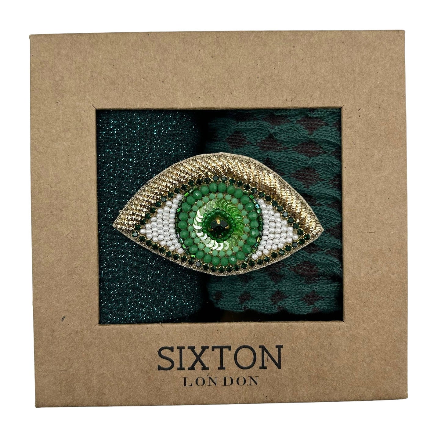 Sixton London - Teal Tokyo and Estoril sock box duo with beaded green eye