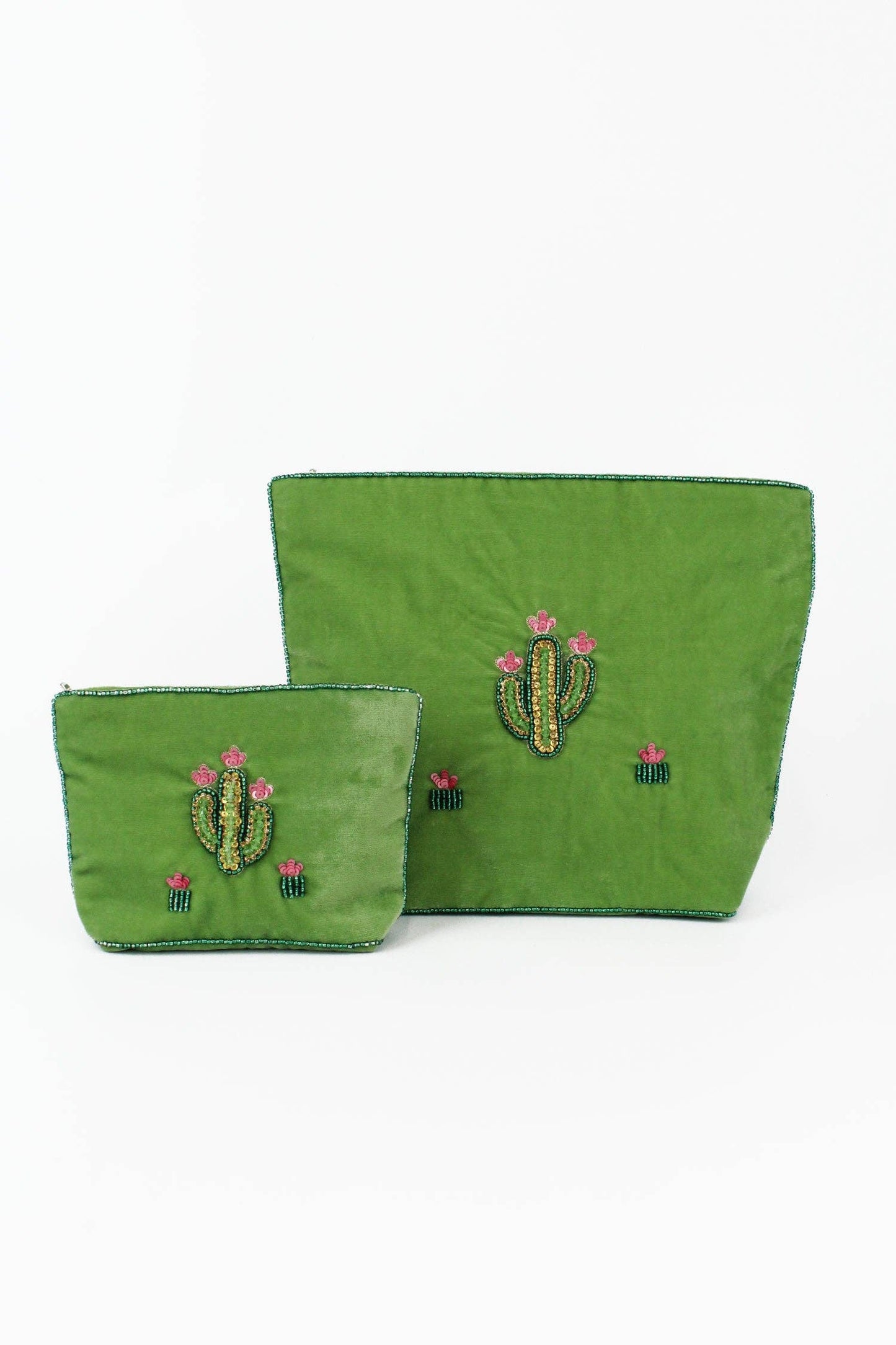 My Doris - GREEN BEADED CACTUS MAKE UP BAG