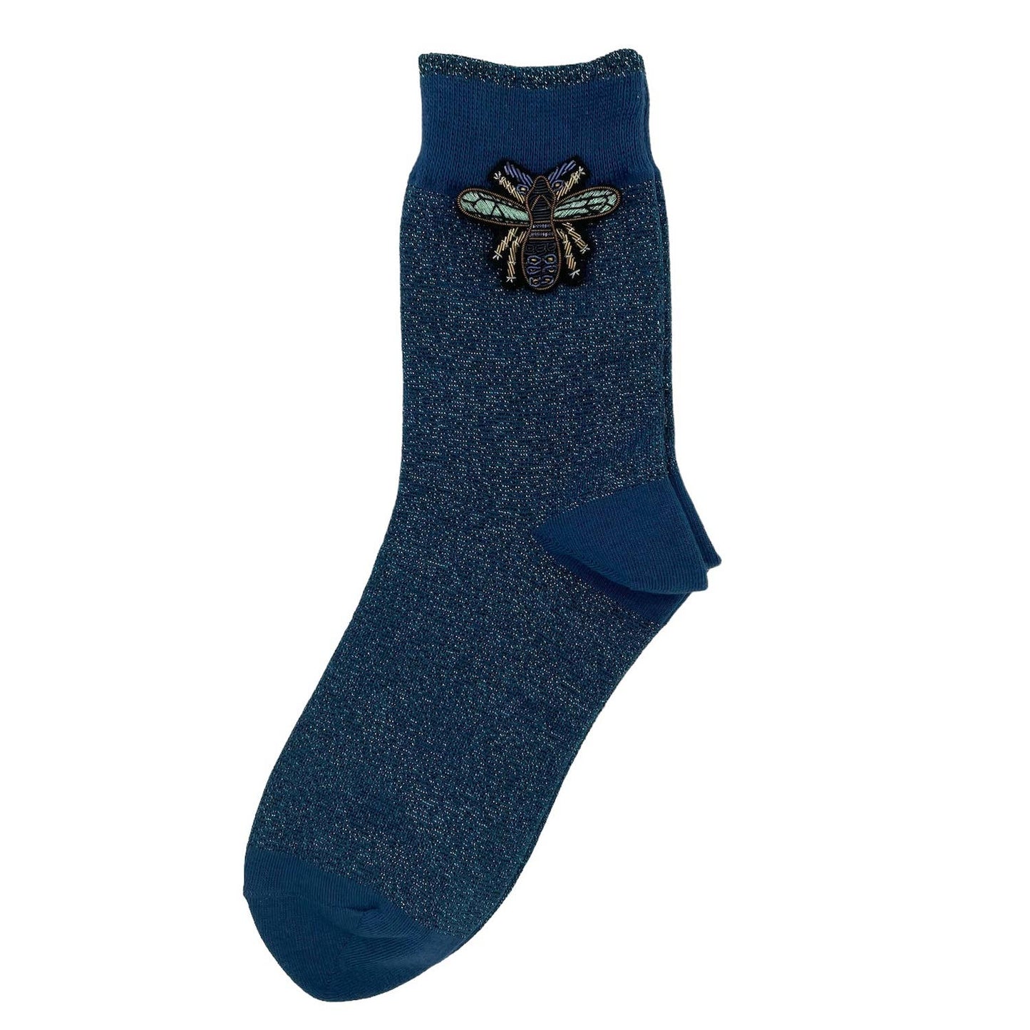 Sixton London - Tokyo socks with eclectic beaded pins: Teal/ Shell