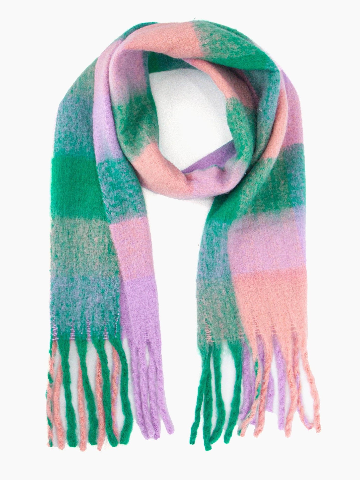 Sarta Accessories - Allie Heavyweight Scarf - Green/Lilac, Square Colour Block: One-size