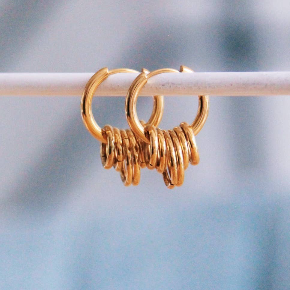 Bazou - Stainless steel earring with rings - gold