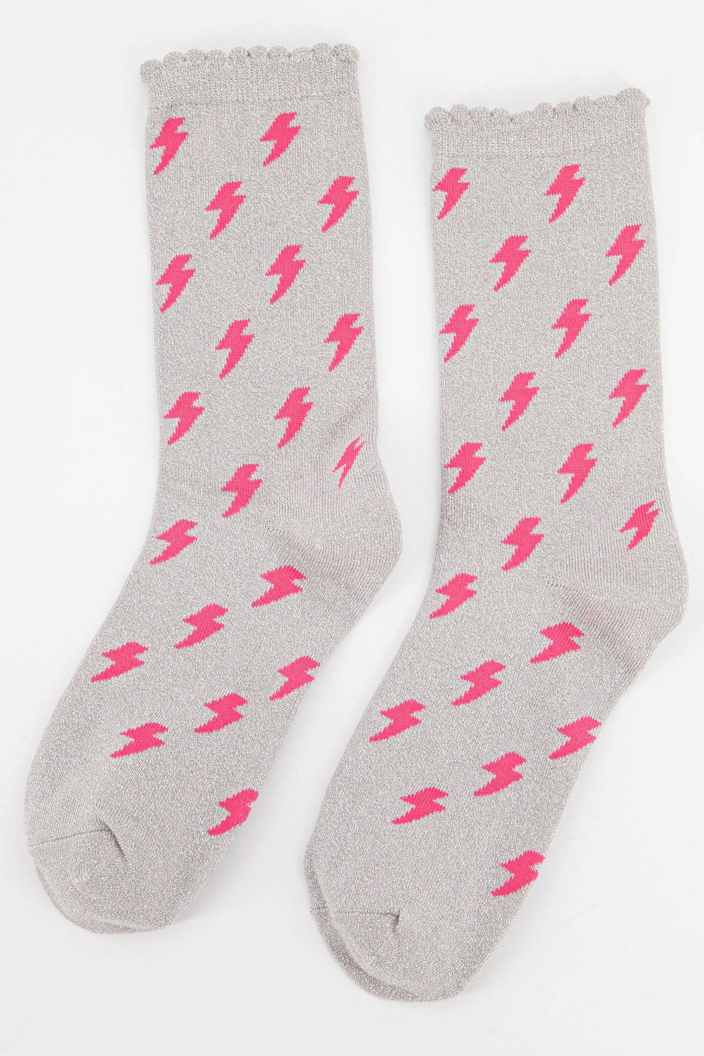 Sock Talk - Women's Cotton Glitter Socks Lightning Bolt Grey