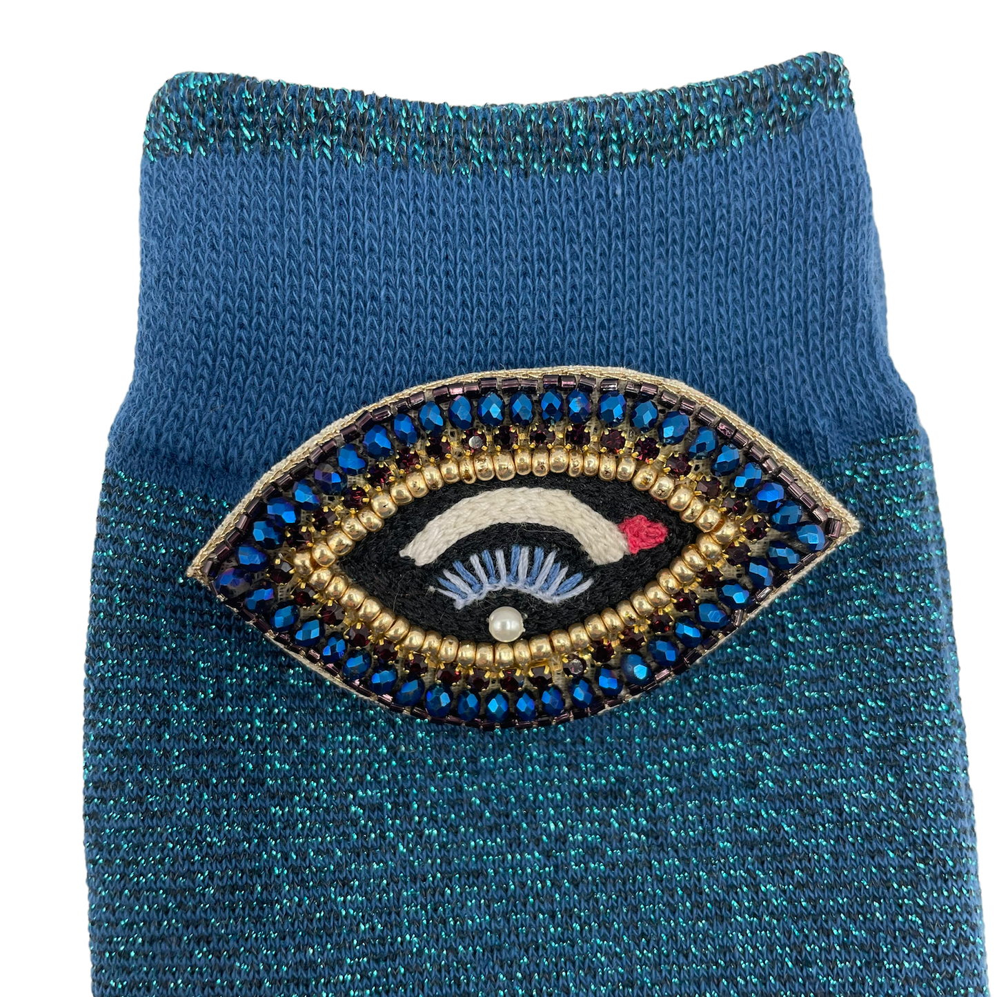 Sixton London - Tokyo socks with eclectic beaded pins: Teal/ Shell