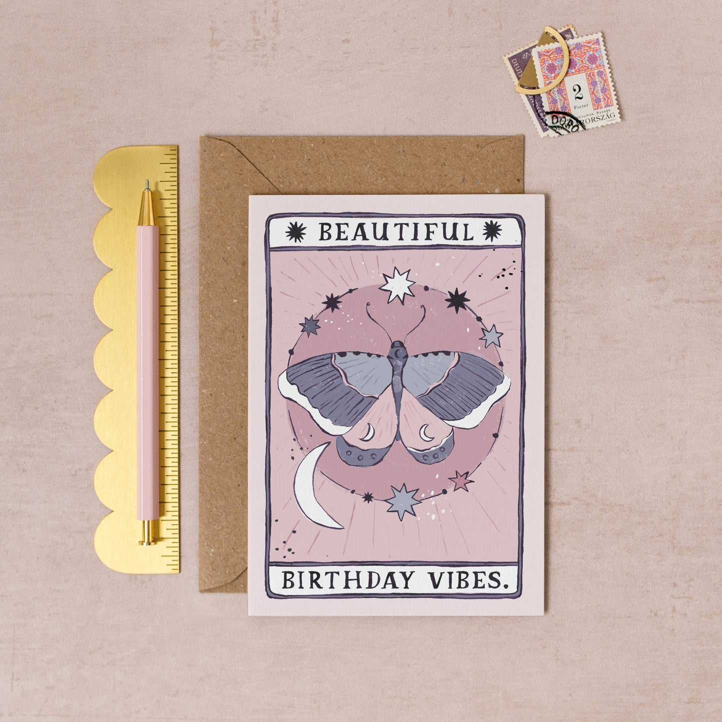 Sister Paper Co. - Moth Birthday Vibes Card | Birthday Card | Tarot Cards TAC16