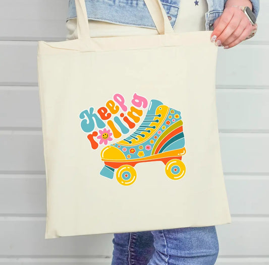 Sunshine Lane - Keep Rolling Tote Bag | Retro Rollerskate