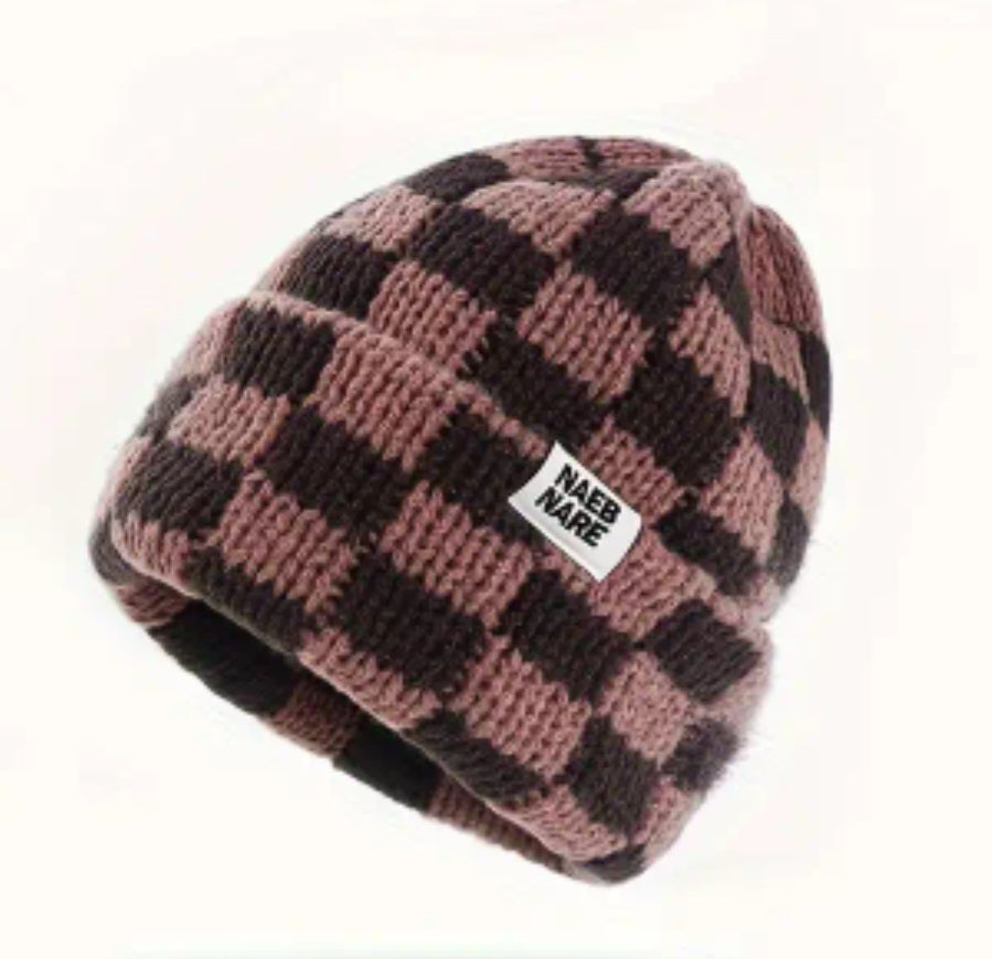 Checkerboard Beanie Hat Knitted