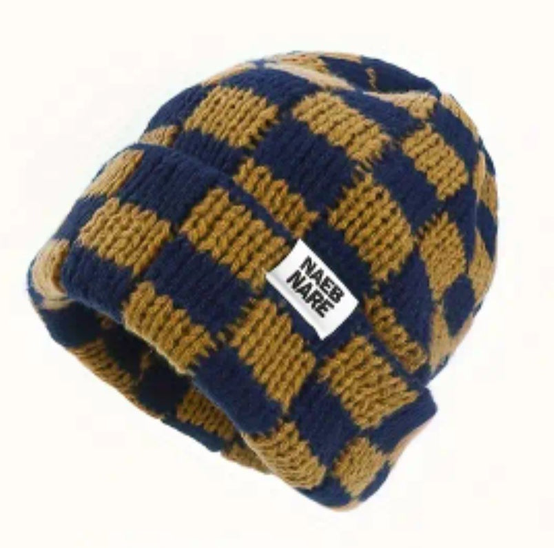 Checkerboard Beanie Hat Knitted