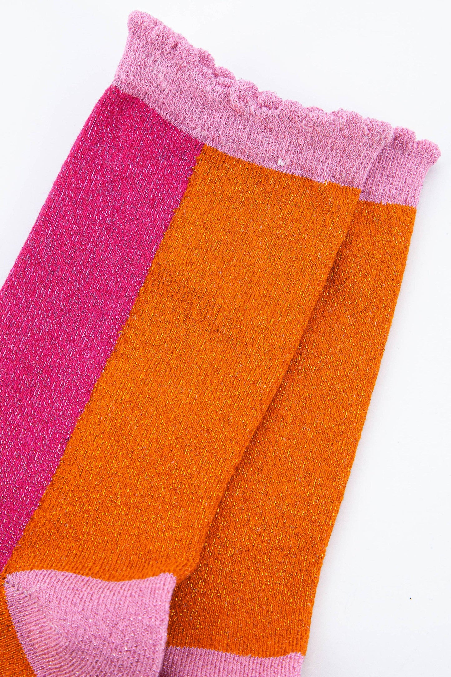 Sock Talk - Women's Cotton Glitter Socks Colour Block in Pink & Orange