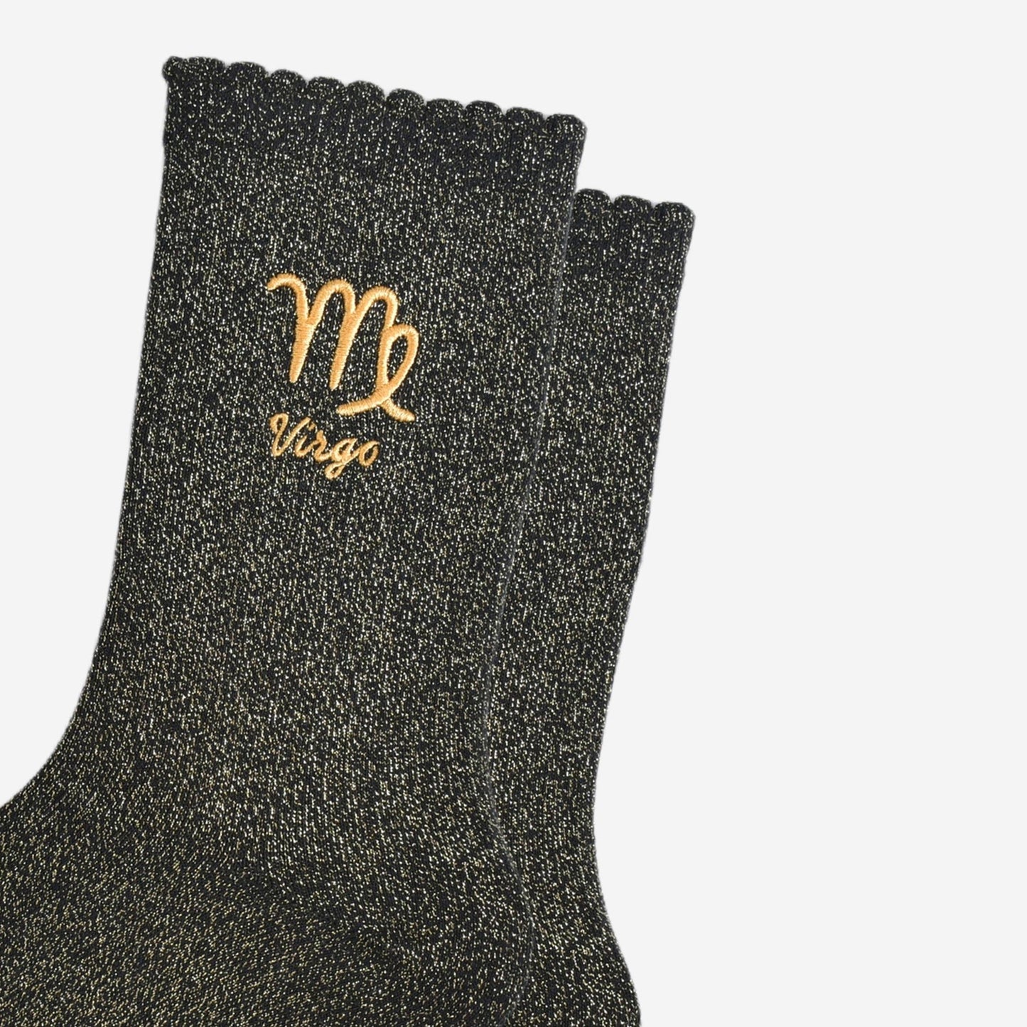 Sock Talk - Women's Glitter Socks - Black/Gold, Zodiac Virgo